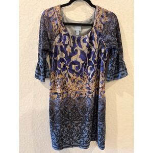 Rabbit Rabbit Rabbit Designs Purple Damask Ruffle Sleeve Sheath Dress Size 8